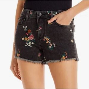Aqua Connie Embroidered Floral Cutoff Denim Shorts ~ 24 ~ Black